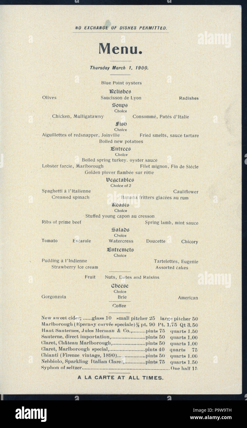 547 Abendessen (Besitz) HOTEL MARLBOROUGH (at) "BROADWAY UND 36 Th und 37 Th ST, NEW YORK, NY" (HOTEL ;) (NYPL Hades -273053-4000008464) Stockfoto