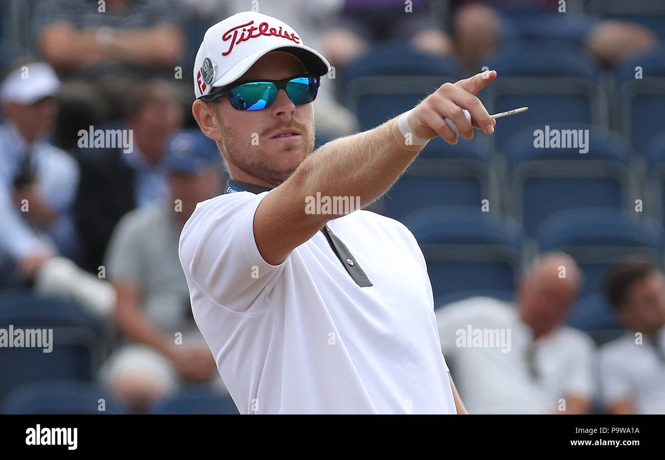 Der Schwede Jens Dantorp am dritten Abschlag während des ersten Tages der Open Championship 2018 in Carnoustie Golf Links, Angus. DRÜCKEN SIE VERBANDSFOTO. Bilddatum: Donnerstag, 19. Juli 2018. Siehe PA Geschichte GOLF Open. Bildnachweis sollte lauten: Jane Barlow/PA Wire. Stockfoto