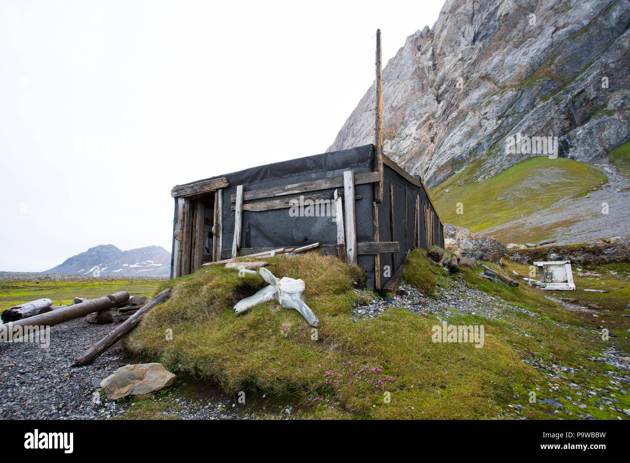 Arktis, Svalbard, Spitzbergen Hornsund, Sør-Nationalpark, Gnålodden, Wanny Wolstad's Hütte. Stockfoto