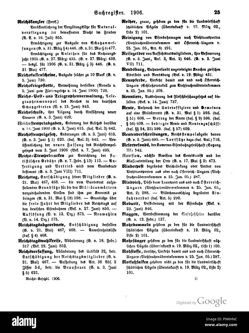 421 Deutsches Reichsgesetzblatt 1906 999 025 Stockfoto
