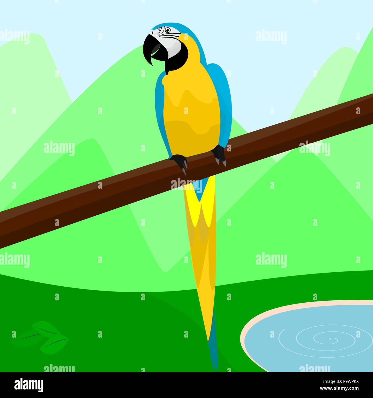 Cute Parrot ruht auf einem Zweig Vektor Stock Vektor