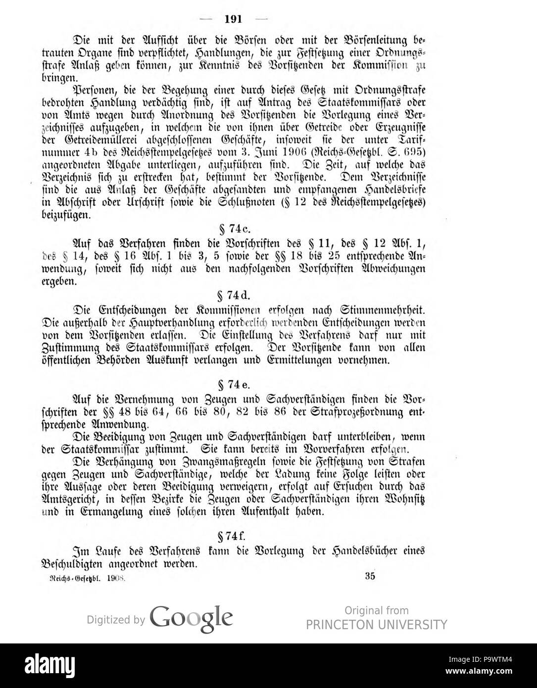 427 Deutsches Reichsgesetzblatt 1908 024 191 Stockfoto