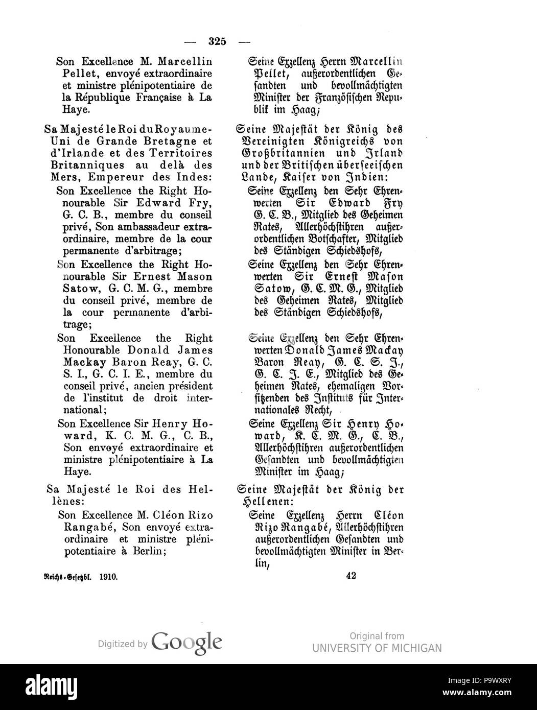 437 Deutsches Reichsgesetzblatt 1910 002 0325 Stockfoto