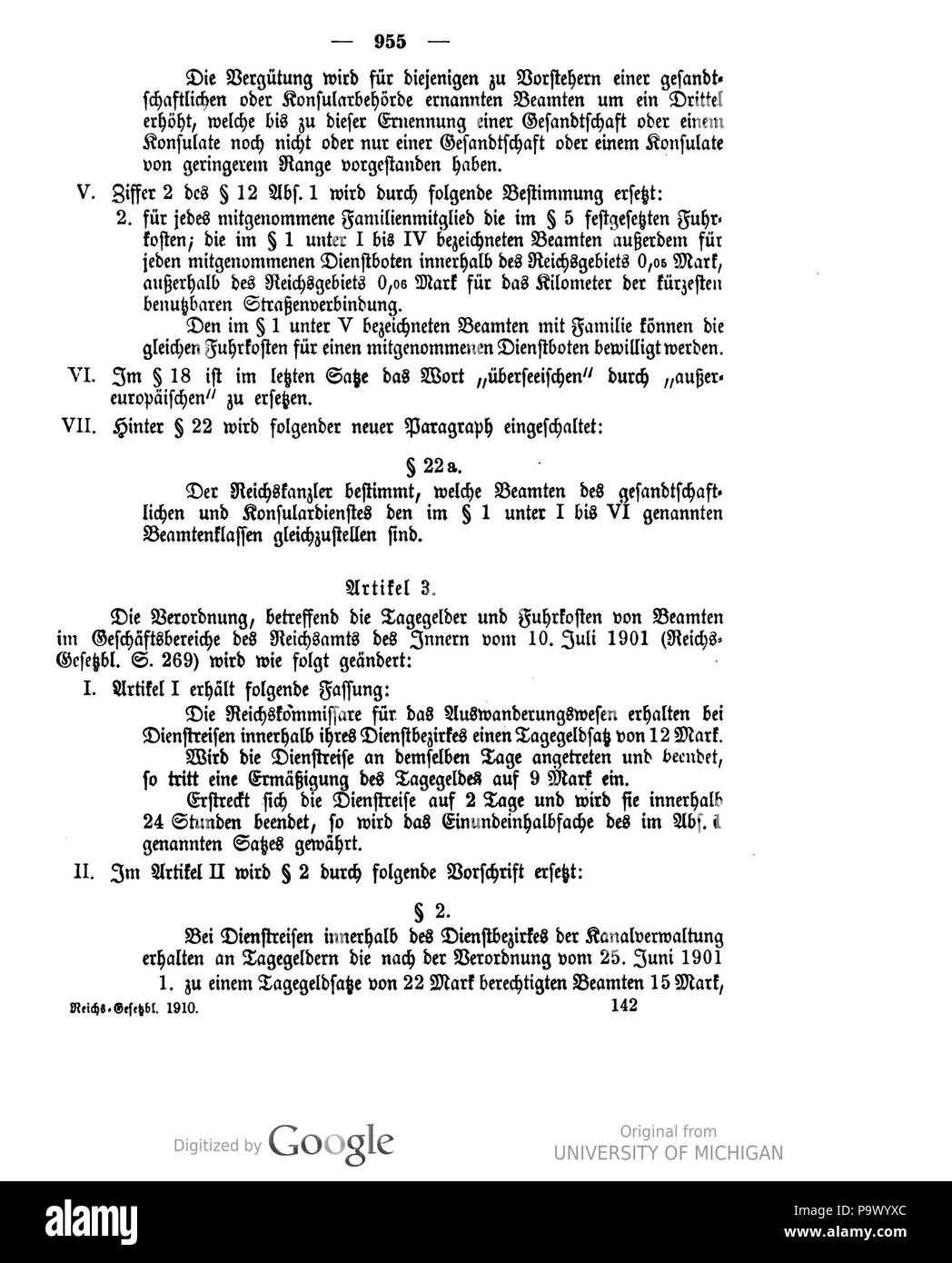 440 Deutsches Reichsgesetzblatt 1910 044 0955 Stockfoto