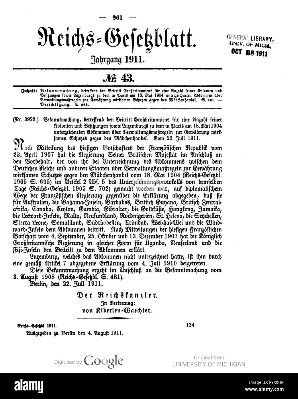 445 Deutsches Reichsgesetzblatt 1911 0430861 Stockfoto