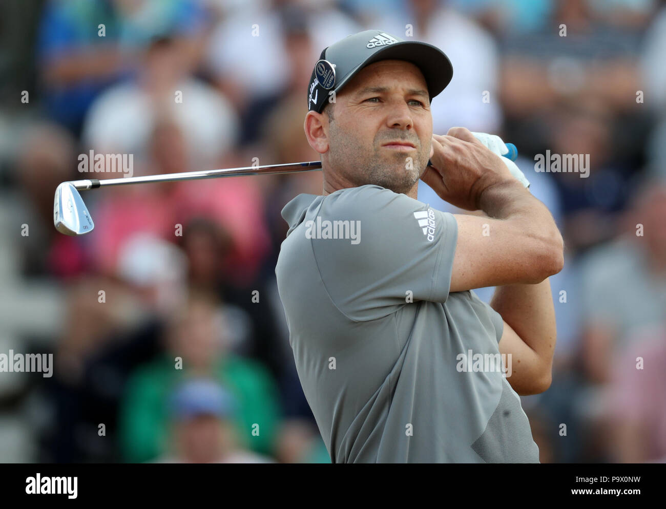 Am ersten Tag der Open Championship 2018 in Carnoustie Golf Links, Angus, schlägt der Spanier Sergio Garcia den 3. Platz ab. DRÜCKEN SIE VERBANDSFOTO. Bilddatum: Donnerstag, 19. Juli 2018. Siehe PA Geschichte GOLF Open. Bildnachweis sollte lauten: Jane Barlow/PA Wire. Stockfoto