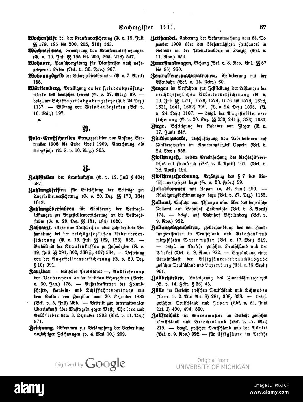447 Deutsches Reichsgesetzblatt 1911 999 0067 Stockfoto