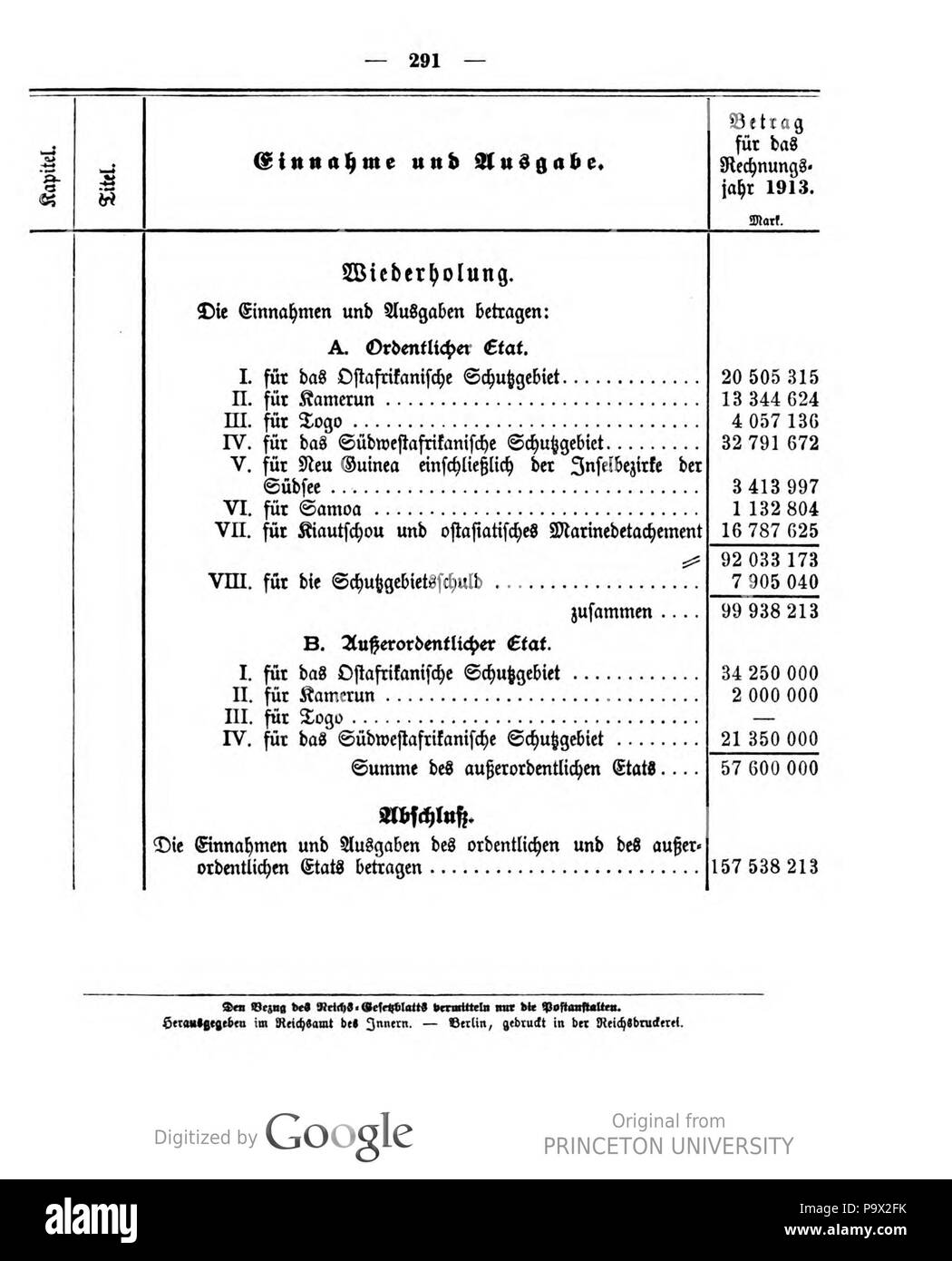452 Deutsches Reichsgesetzblatt 1913 028 291 Stockfoto