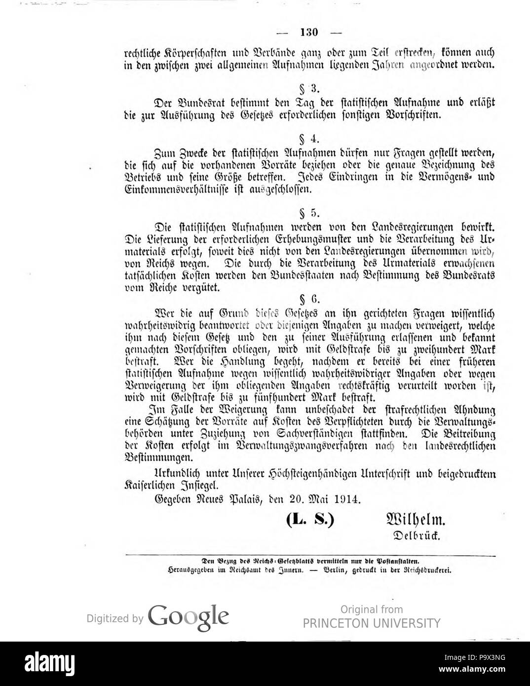 456 Deutsches Reichsgesetzblatt 1914 027 130 Stockfoto