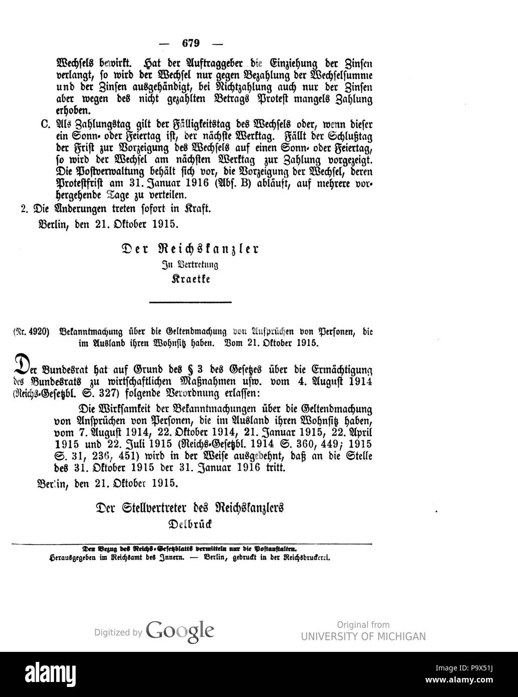 461 Deutsches Reichsgesetzblatt 1915 144 679 Stockfoto