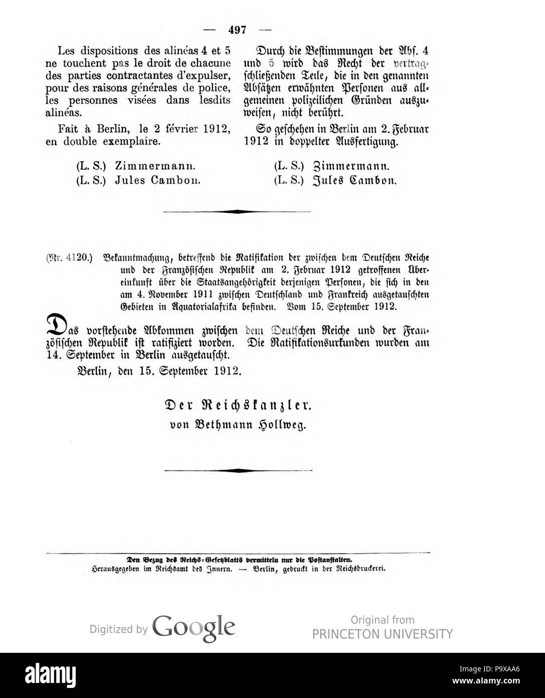 450 Deutsches Reichsgesetzblatt 1912 052 497 Stockfoto