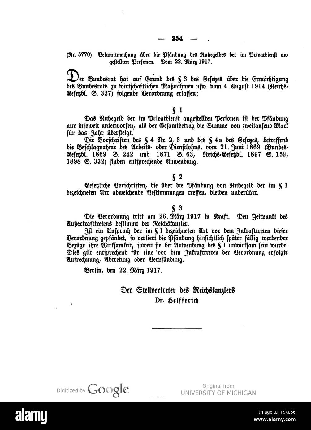 472 Deutsches Reichsgesetzblatt 1917 055 0254 Stockfoto