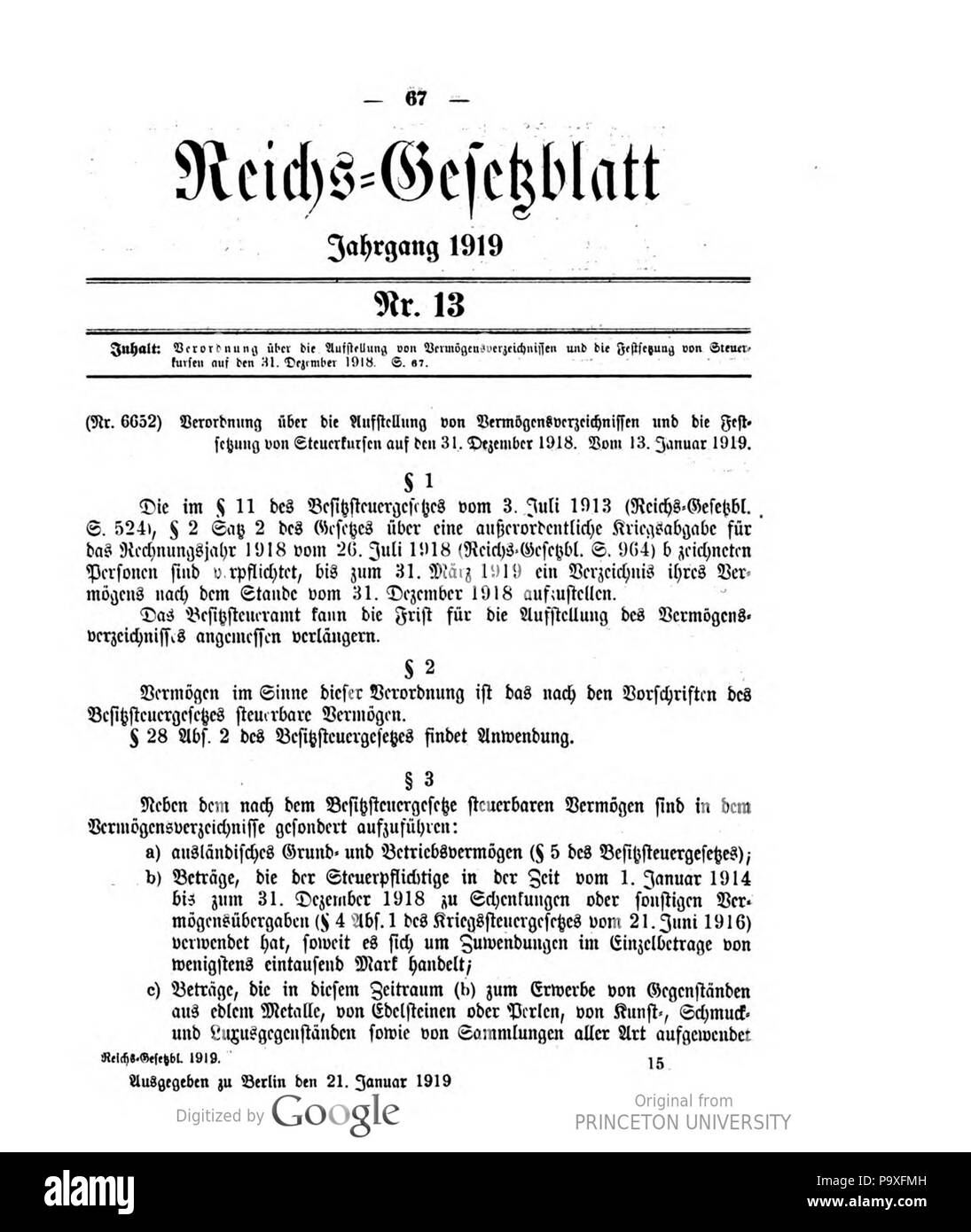 486 Deutsches Reichsgesetzblatt 1919 013 0067 Stockfoto