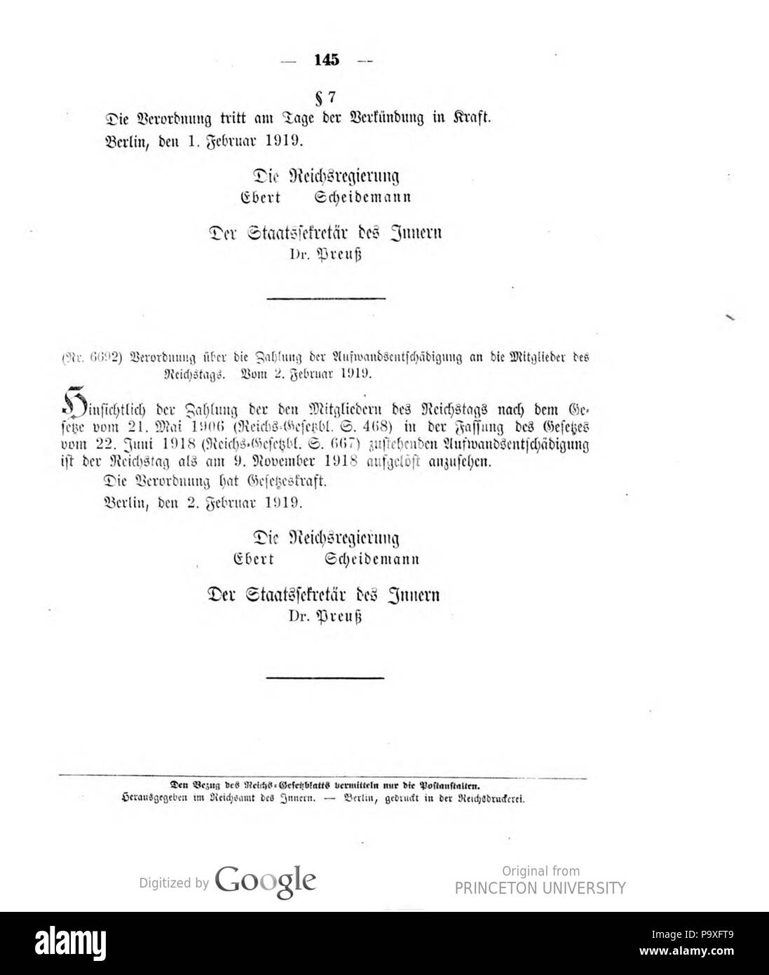 487 Deutsches Reichsgesetzblatt 1919 028 0145 Stockfoto