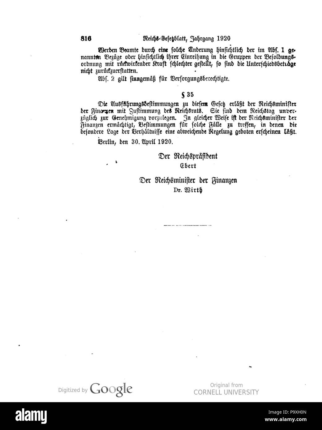 502 Deutsches Reichsgesetzblatt 1920 096 0816 Stockfoto