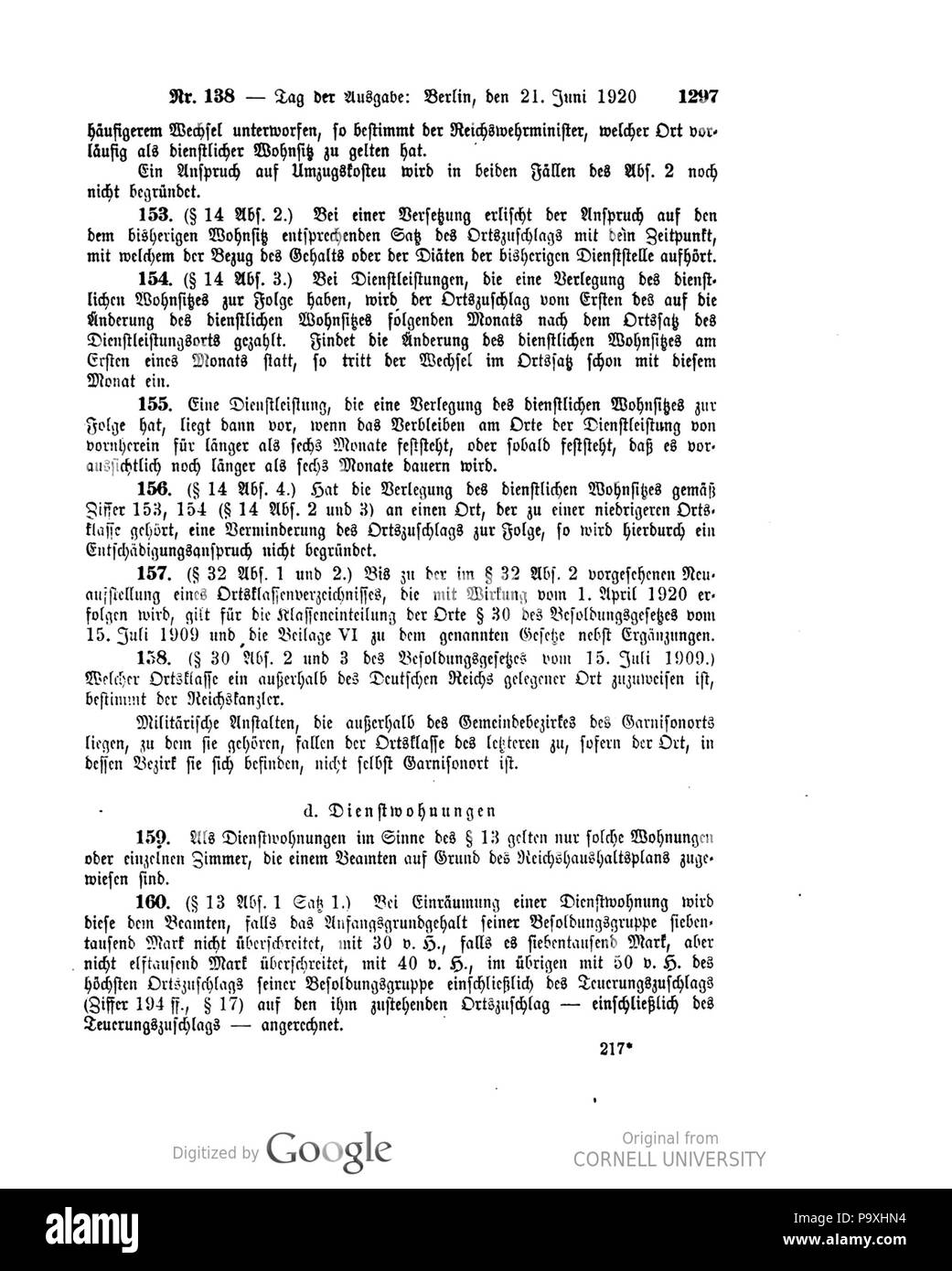 505 Deutsches Reichsgesetzblatt 1920 138 1297 Stockfoto