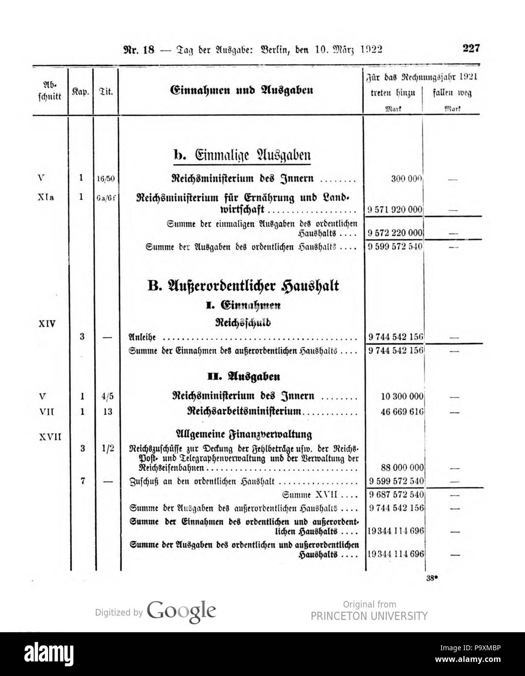521 Deutsches Reichsgesetzblatt 22T 1 018 0227 Stockfoto