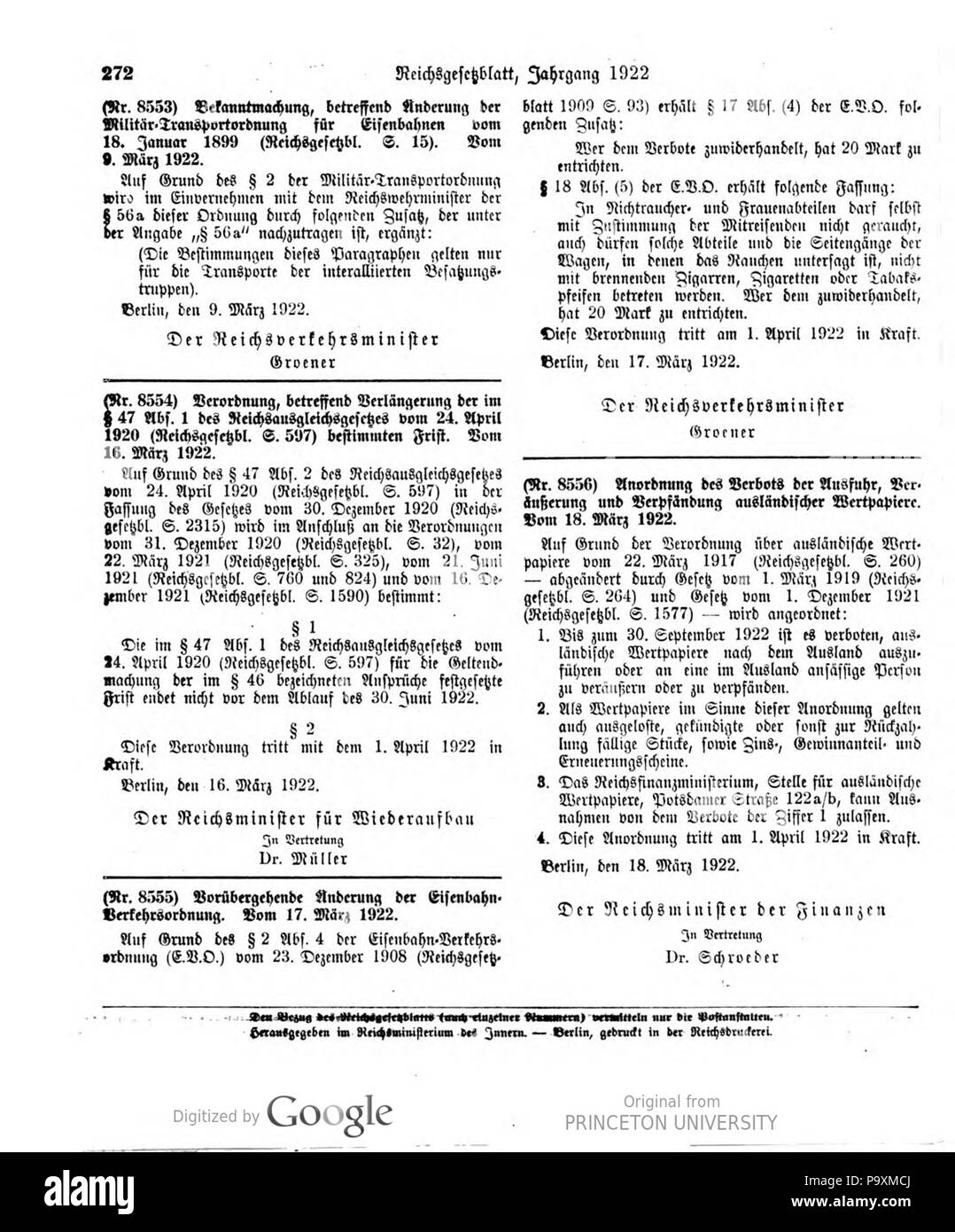 521 Deutsches Reichsgesetzblatt 22T 1 022 0272 Stockfoto