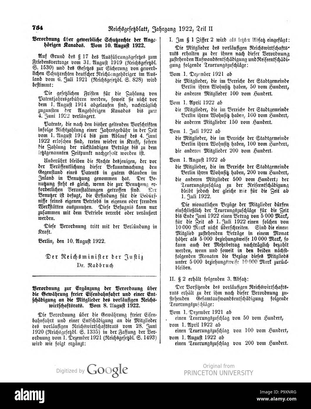 529 Deutsches Reichsgesetzblatt 22 T2 021 0734 Stockfoto