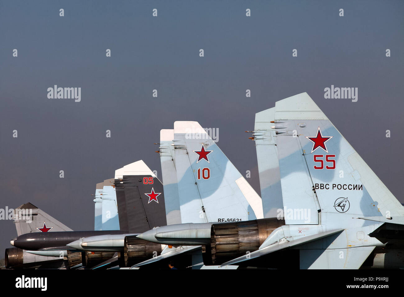 Militär jet Flugzeuge der russischen Luftwaffe im MAKS Luftfahrtmesse in Schukowski bei Moskau, Russland Stockfoto