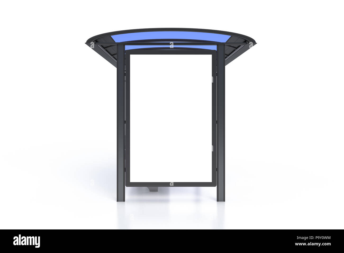 Bushaltestelle mit leerem Reklametafel, isoliert auf weißem Hintergrund Stockfoto