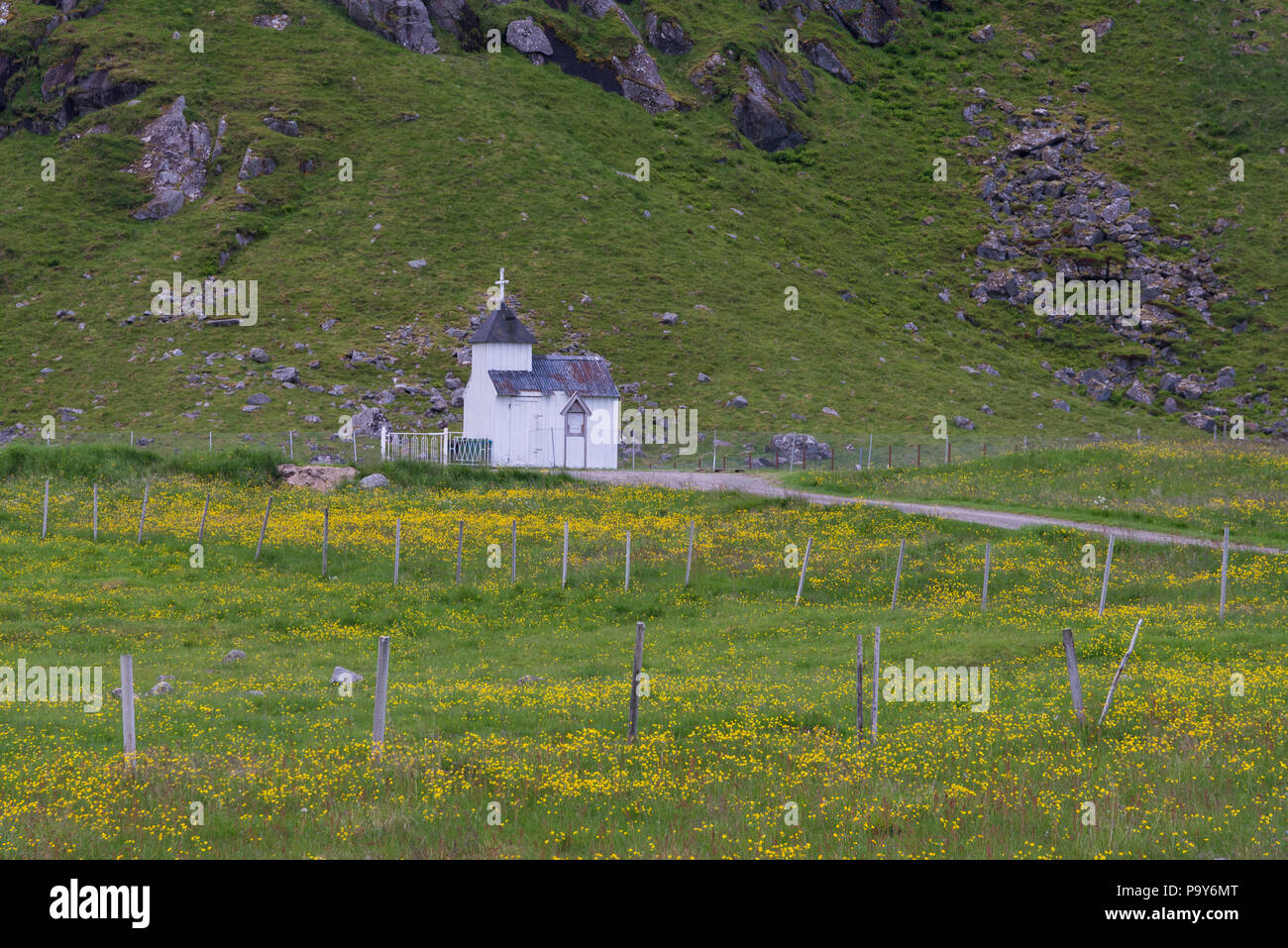 Kirche in Unstad in der Lofoten, Norwegen Stockfoto