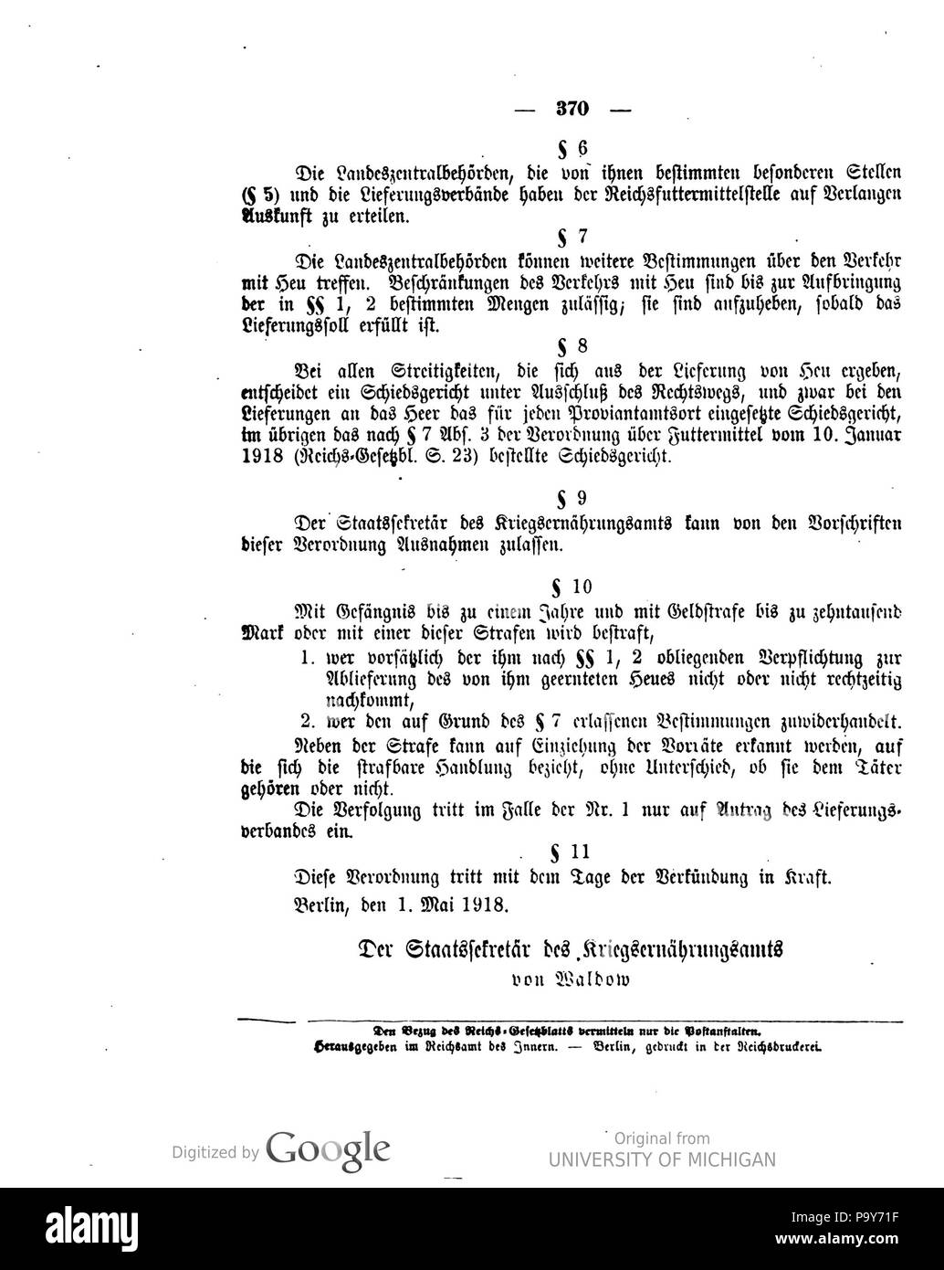 480 Deutsches Reichsgesetzblatt 1918 060 0370 Stockfoto