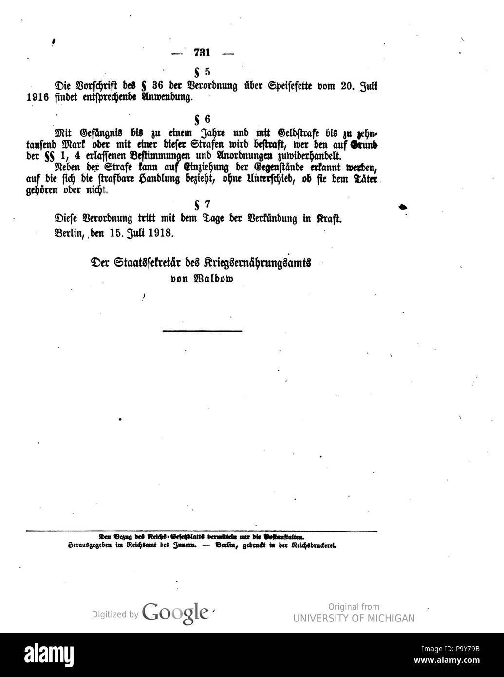 481 Deutsches Reichsgesetzblatt 1918 088 0731 Stockfoto