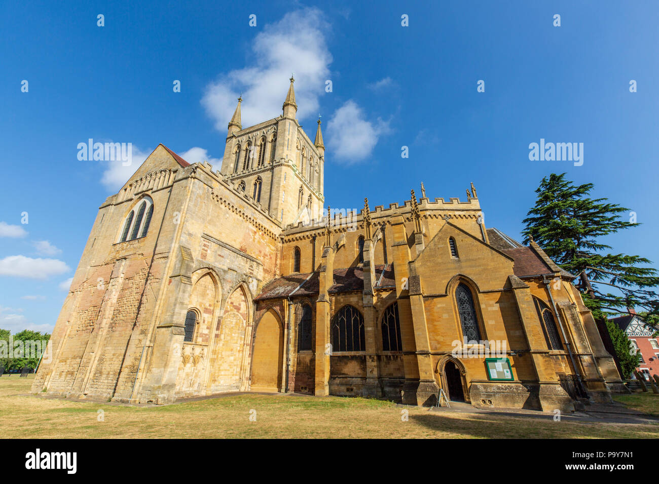 Pershore Abbey aus dem Süden, Worcestershire, England Stockfoto