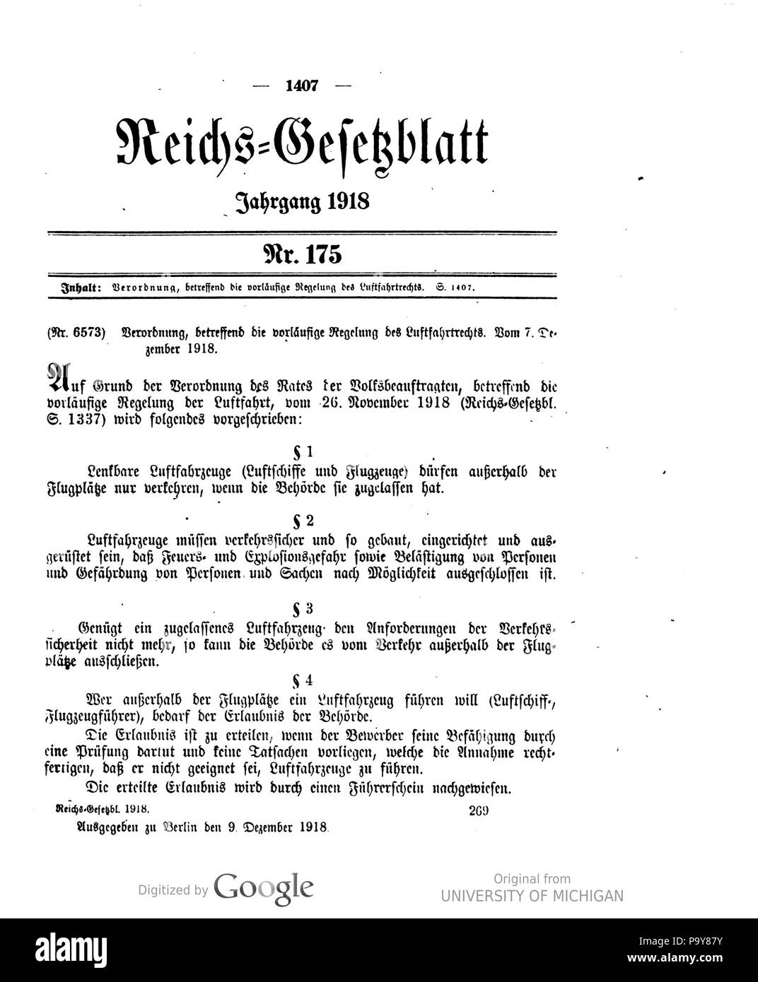 485 Deutsches Reichsgesetzblatt 1918 175 1407 Stockfoto