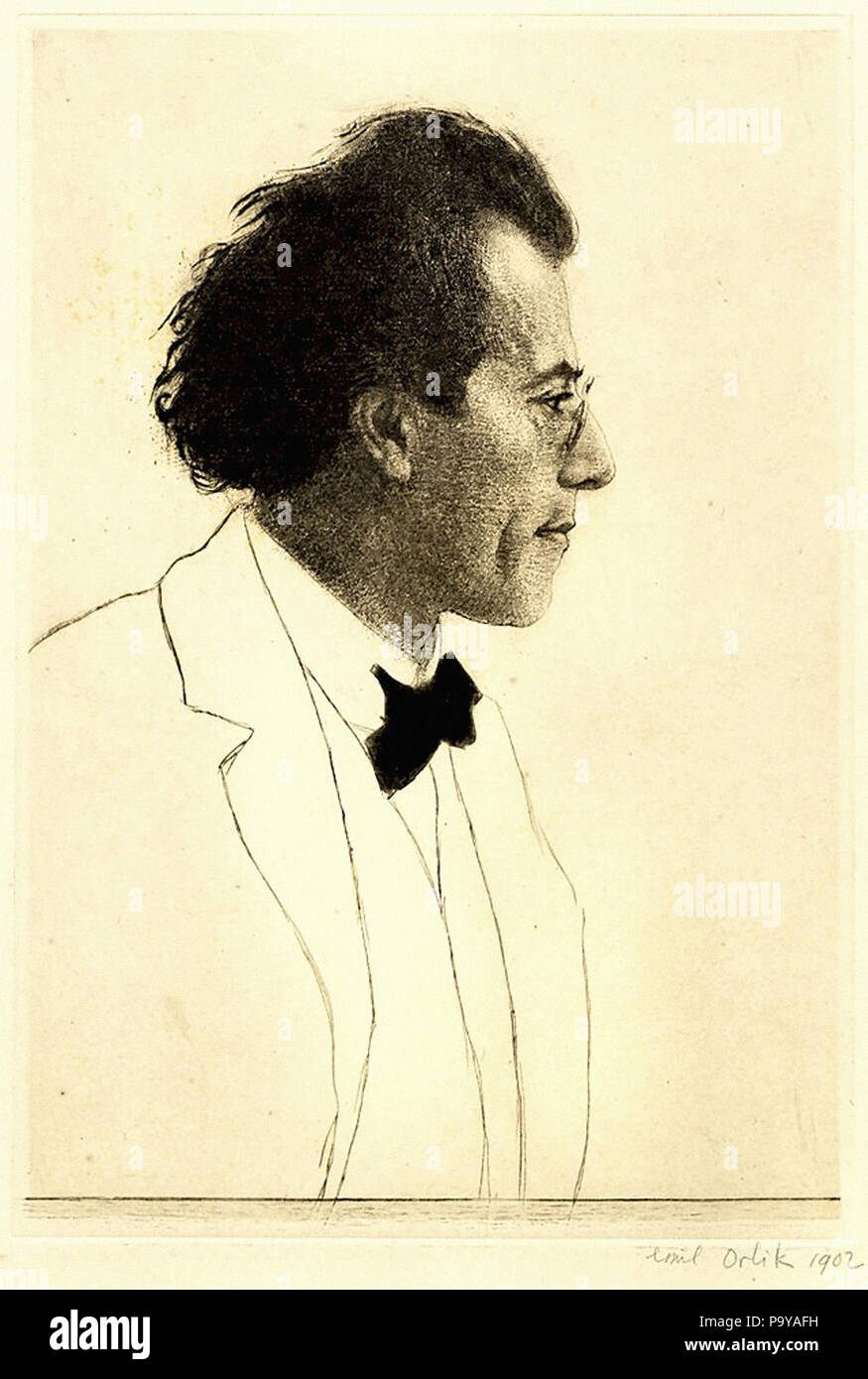 Orlik Emil - Porträt von Gustav Mahler Stockfoto