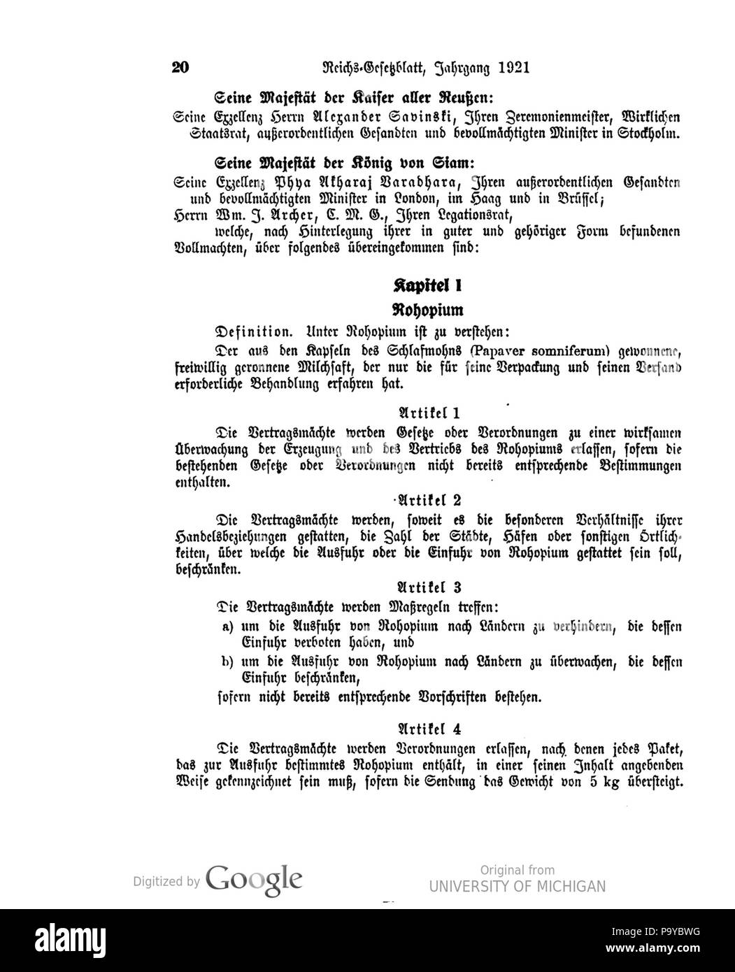 511 Deutsches Reichsgesetzblatt 1921 001 0020 Stockfoto