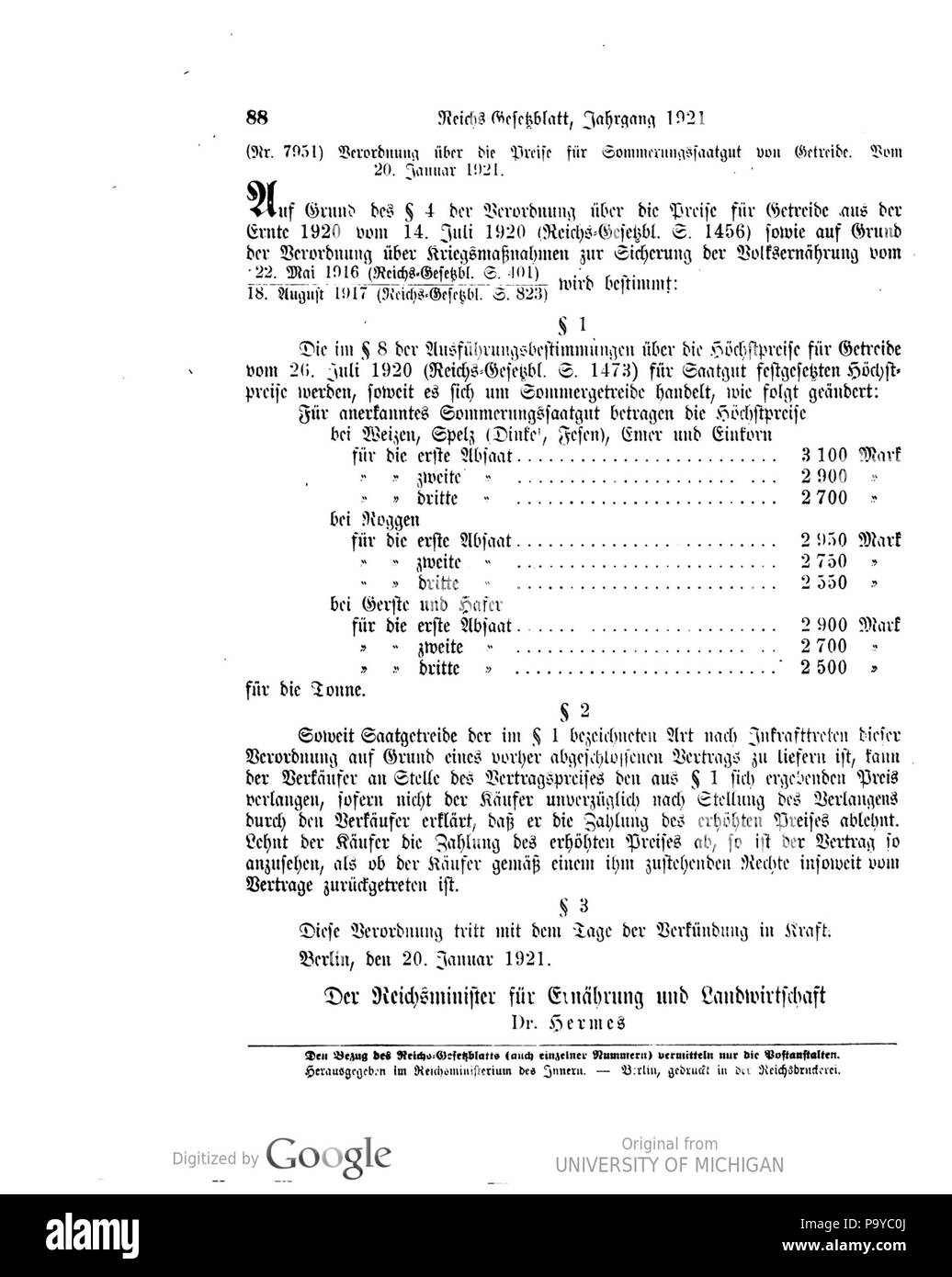 512 Deutsches Reichsgesetzblatt 1921 009 0088 Stockfoto