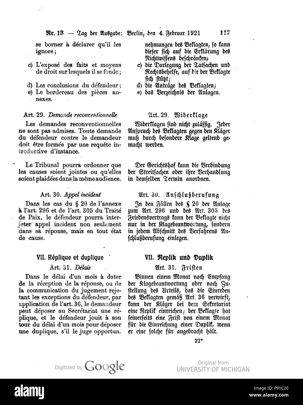 512 Deutsches Reichsgesetzblatt 1921 013 0117 Stockfoto