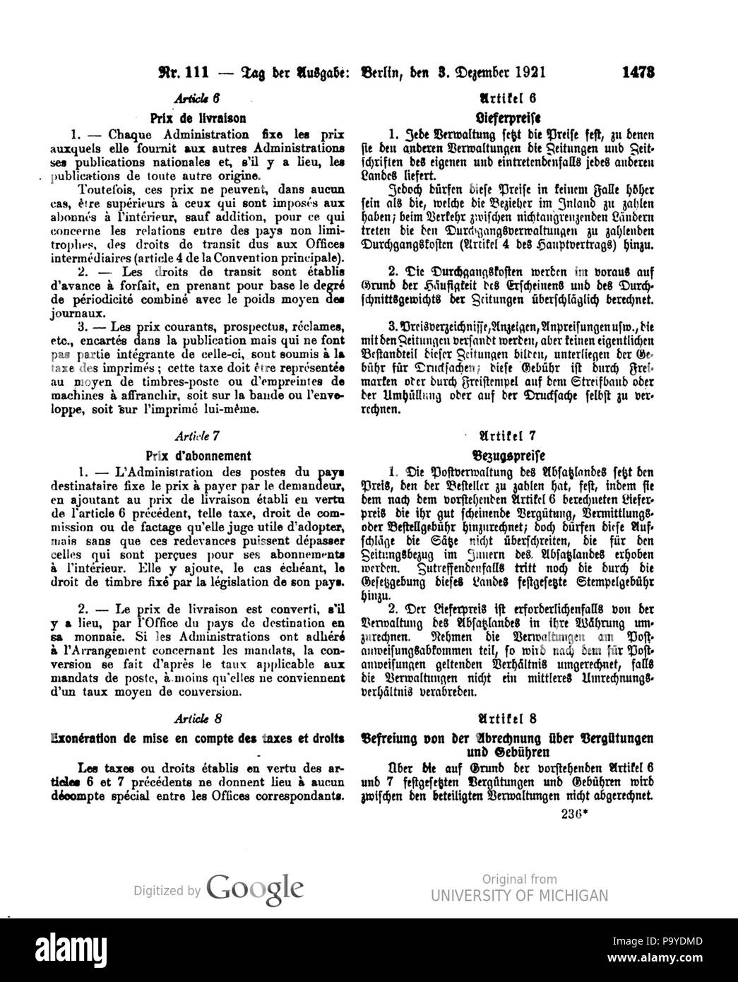 518 Deutsches Reichsgesetzblatt 1921 111 1473 Stockfoto