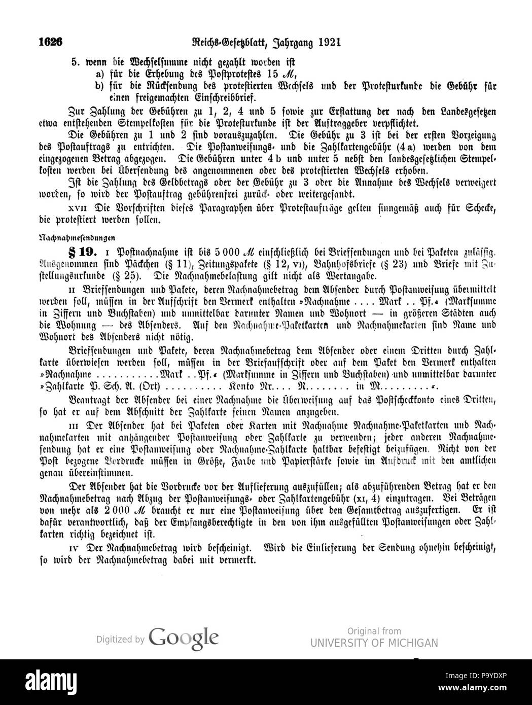 519 Deutsches Reichsgesetzblatt 1921 119 1626 Stockfoto