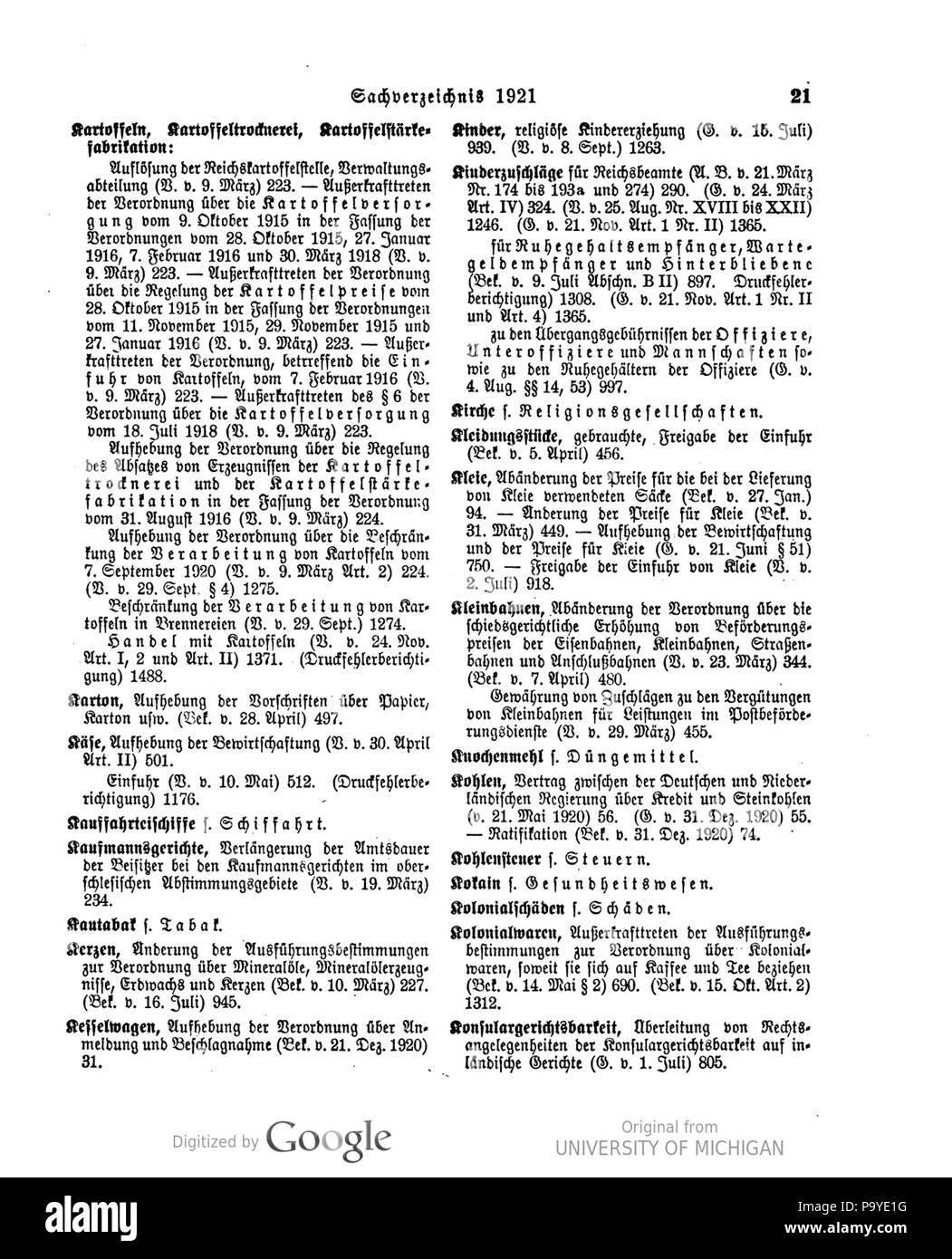 520 Deutsches Reichsgesetzblatt 1921 999 0021 Stockfoto