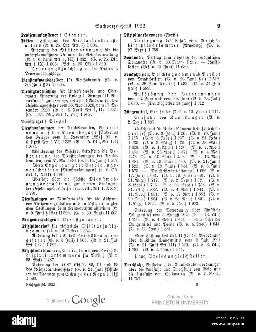 525 Deutsches Reichsgesetzblatt 22T 1 999 0009 Stockfoto