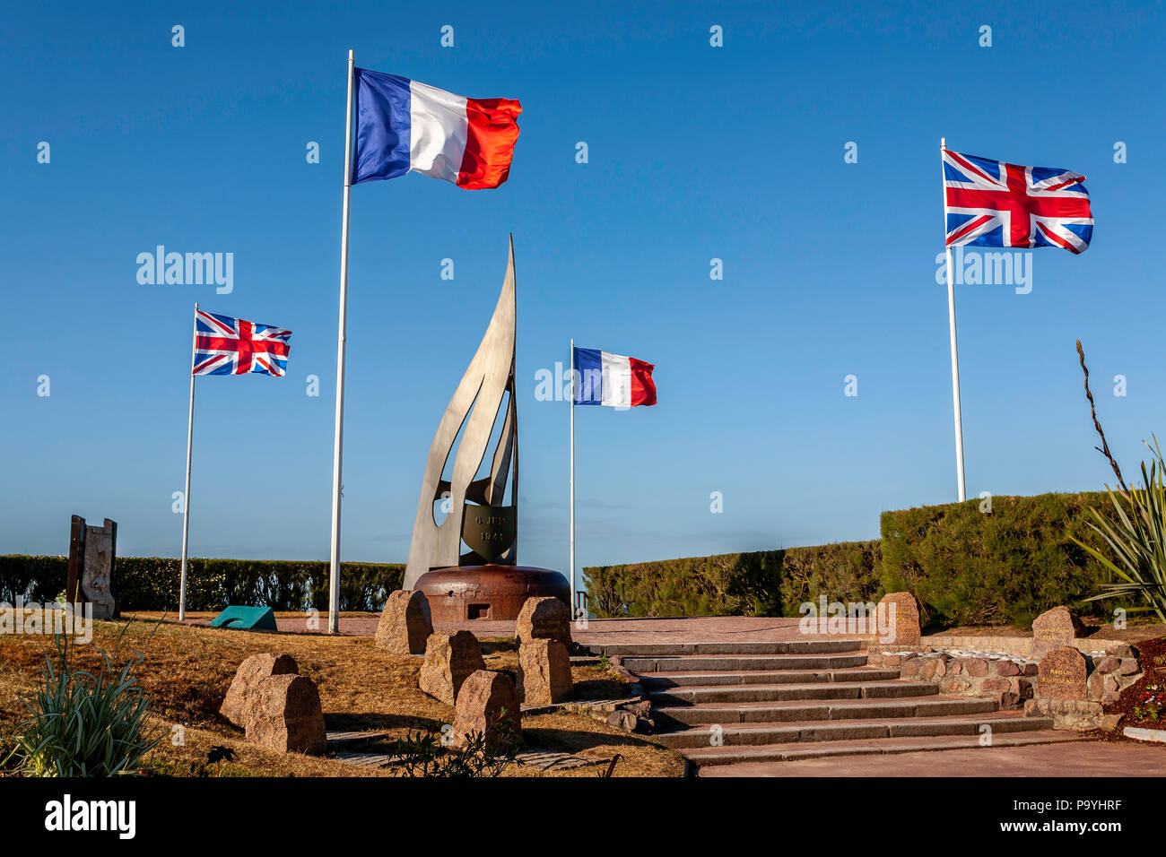 Memorial Skulptur für die gefallenen Helden des 6. Juni 1944 in Sword Beach Normandie Frankreich Stockfoto