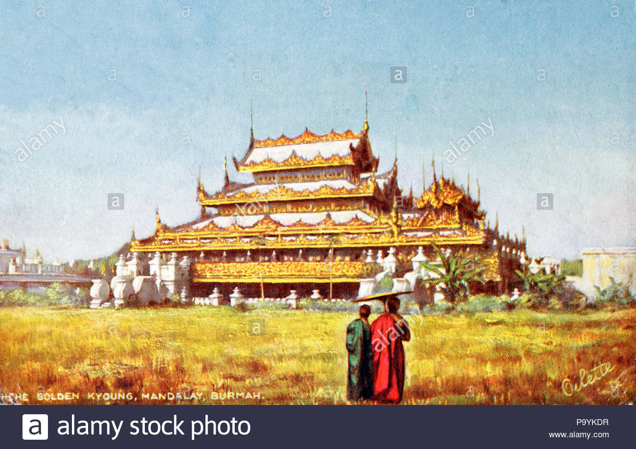 Golden Kyoung, Mandalay, Burmah, Alte Ansichtskarte von 1908 Stockfoto