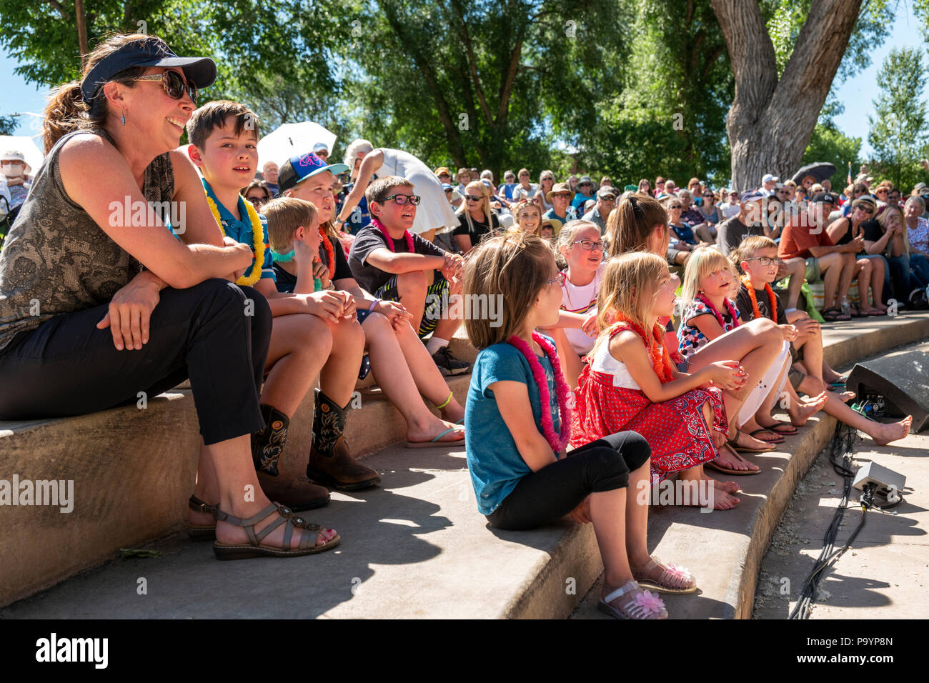 United States Air Force Brass Band spielt ein Fourth Of July-Konzert in der Riverside Park Musikpavillon, Salida, Colorado, USA Stockfoto