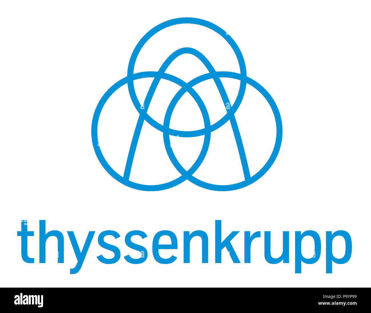 Logo der Deutschen Industriekonzern ThyssenKrupp in Essen - Deutschland. Achtung: Nur für den redaktionellen Gebrauch bestimmt. Nicht für Werbung oder andere kommerzielle uns. Stockfoto