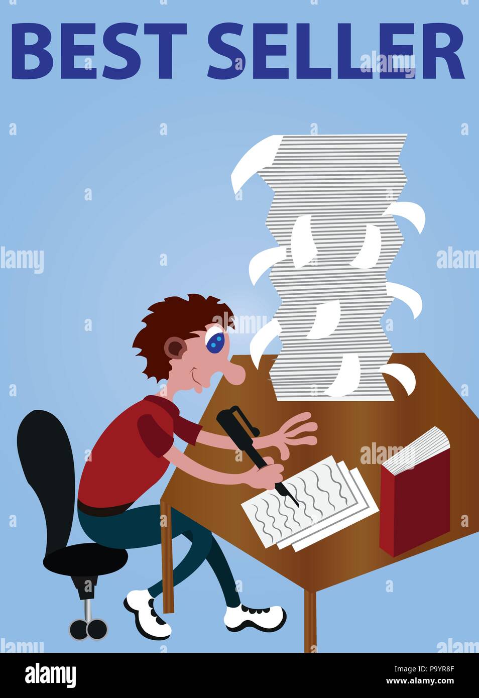 Ein Thema beschäftigt sein Buch schreiben Stock Vektor