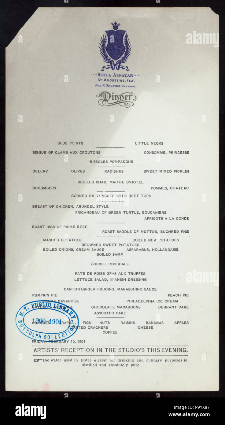 545 Abendessen (Besitz) HOTEL ALCAZAR (at) "ST. AUGUSTINE, FL" (HOTEL ;) (NYPL Hades -275583-476682) Stockfoto