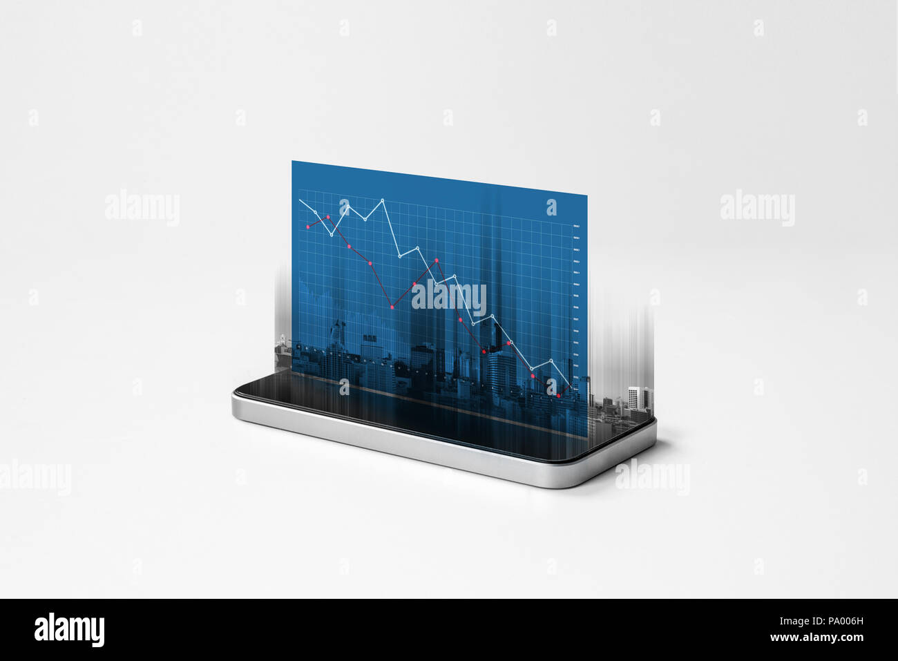 Smart Phone und Business abnehmende graph Hologramm Bildschirm Stockfoto