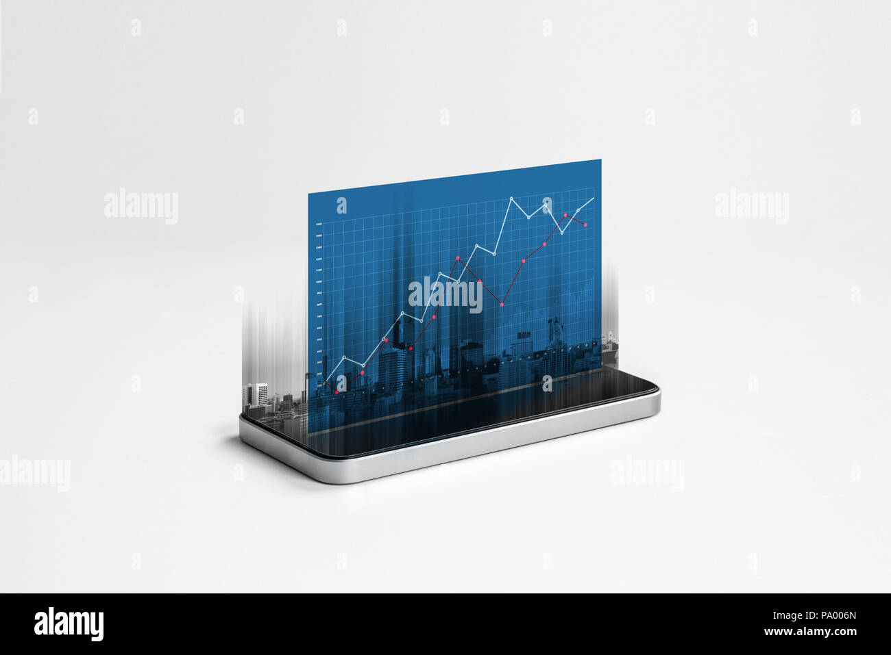 Smart Phone und Business anheben graph Hologramm Bildschirm Stockfoto