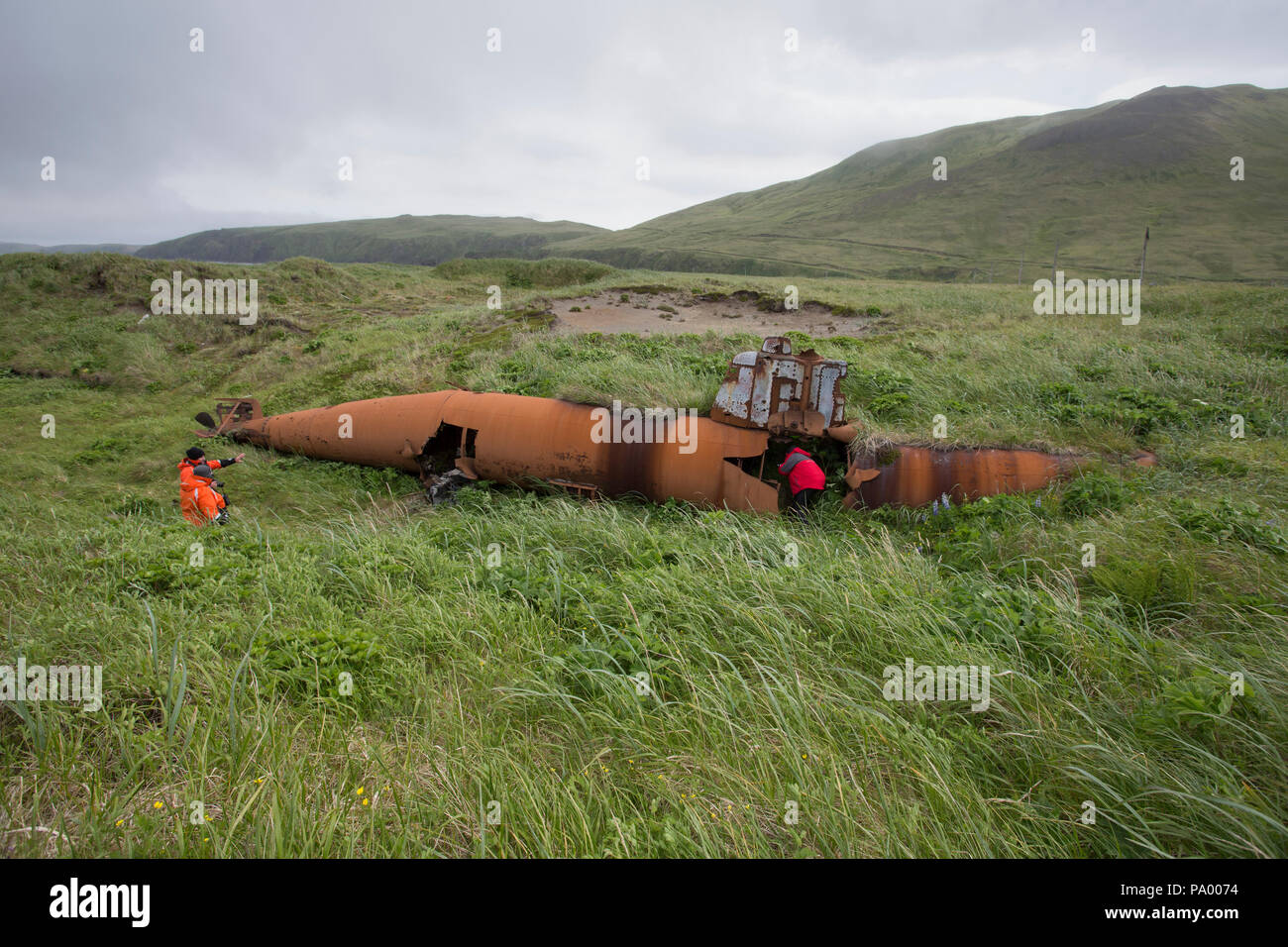 Abgebrochene japanischen Typ A Ko-hyoteki Midget submarine, Kiska Insel. Stockfoto