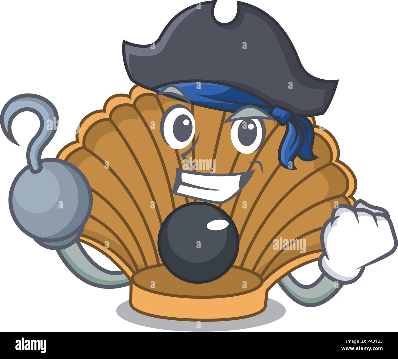 Pirate Muschel mit Perle Charakter Cartoon Stock Vektor
