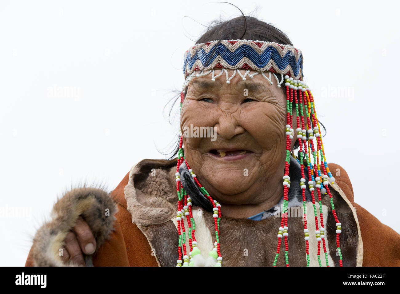 Frau, Koriak Tymlat Dorf, Kamtschatka Stockfoto