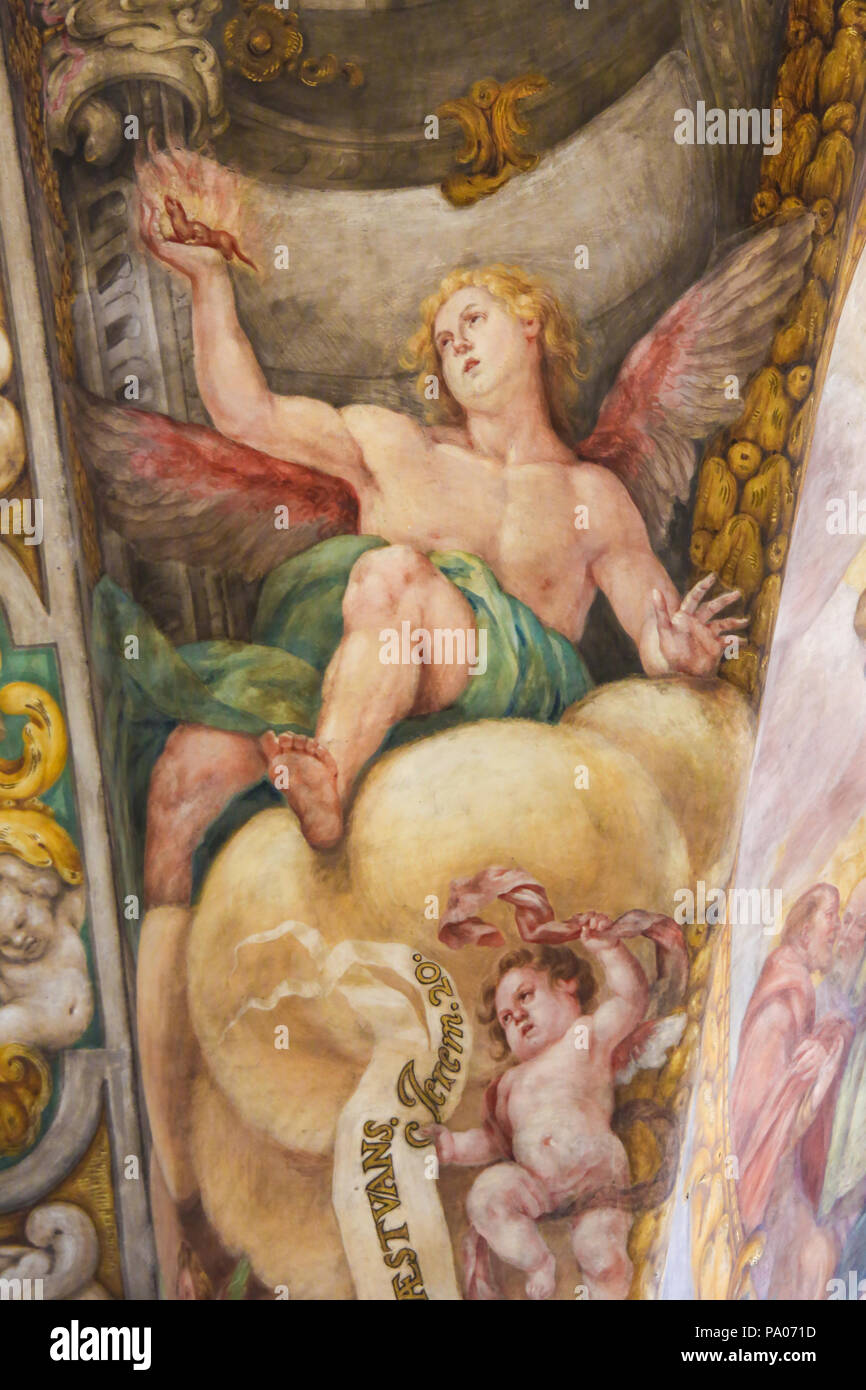17. Jahrhundert Fresko in der Kirche des Hl. Nikolaus und der hl. Petrus von Verona in Valencia, Spanien, Darstellung von Engeln Stockfoto